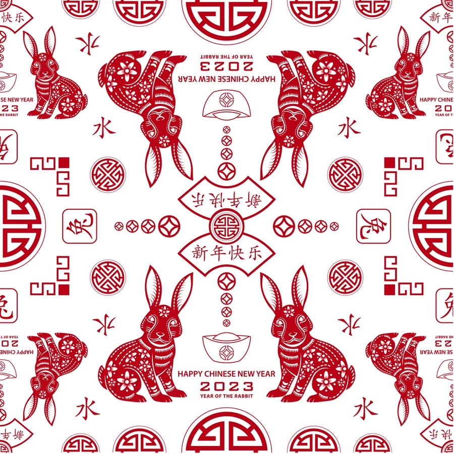 2023兔年新年春节新春平面设计印花无缝背景图案AI矢量设计素材【033】